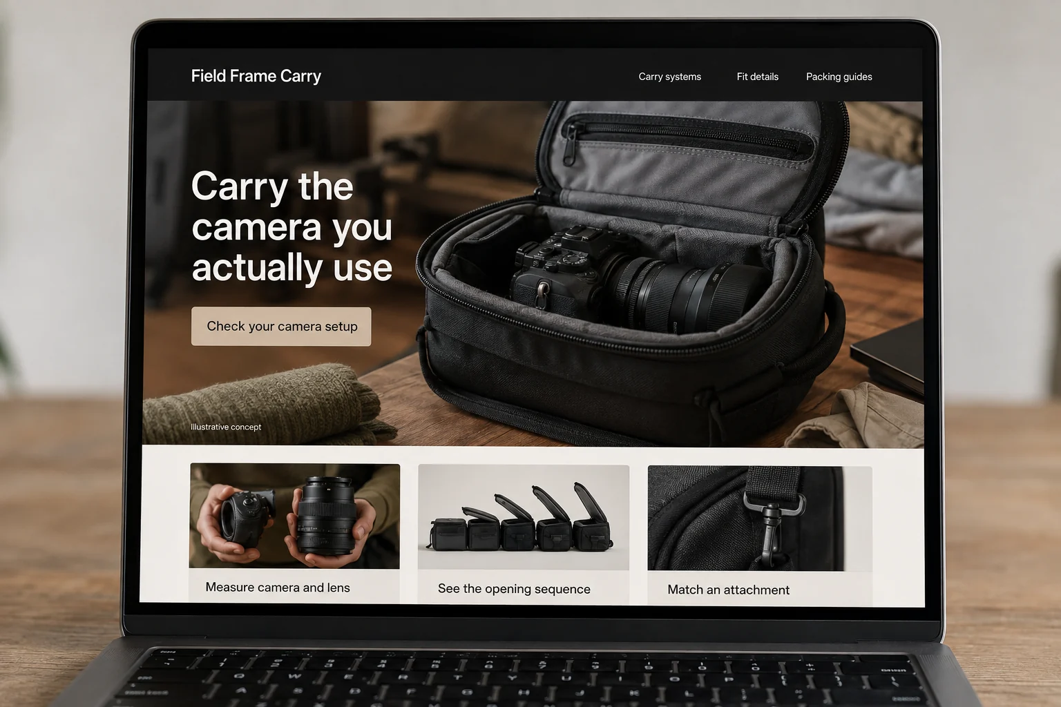 South Dakota website concept for Field Frame Carry: Carry the camera you actually use
