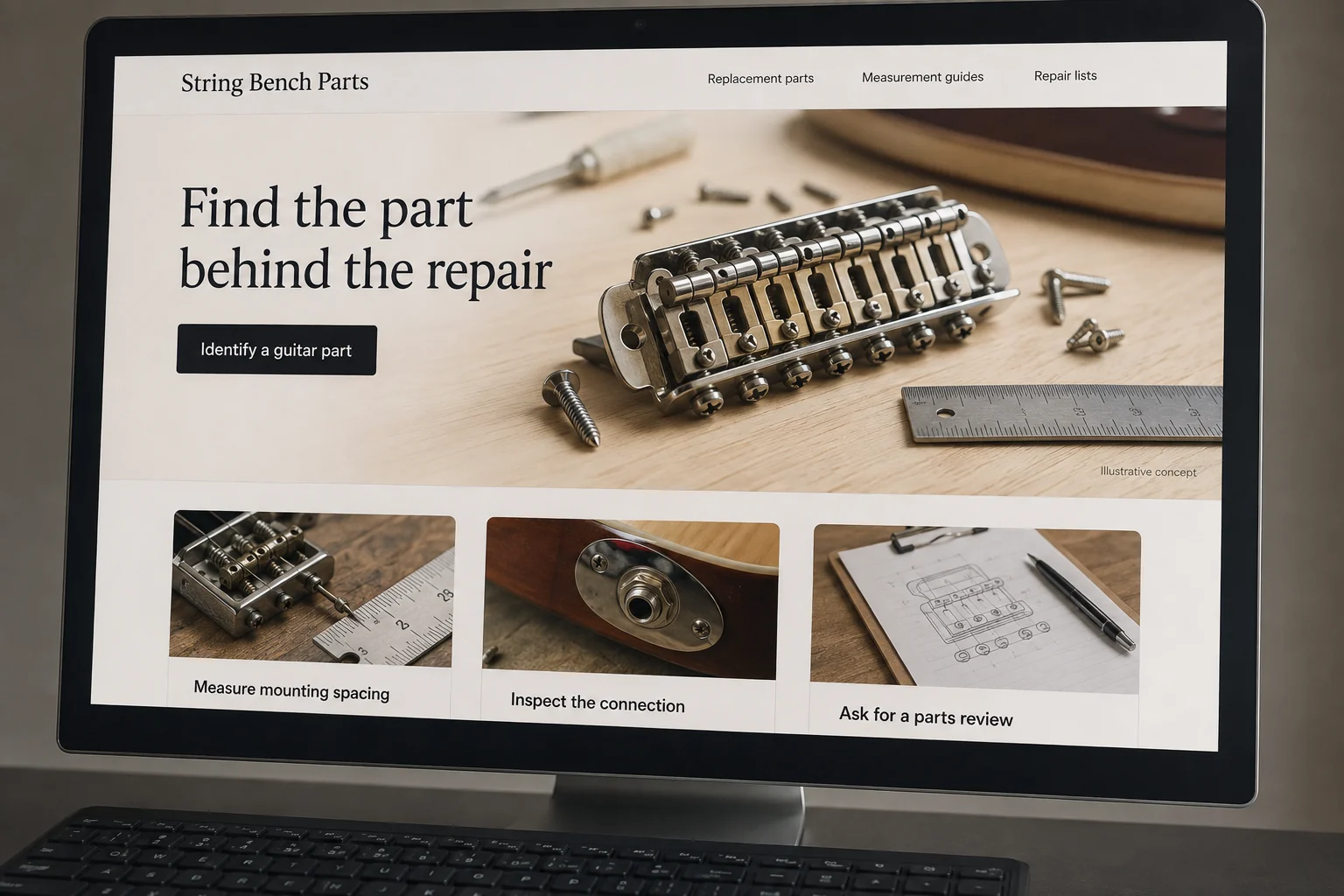 Tennessee website concept for String Bench Parts: Find the part behind the repair