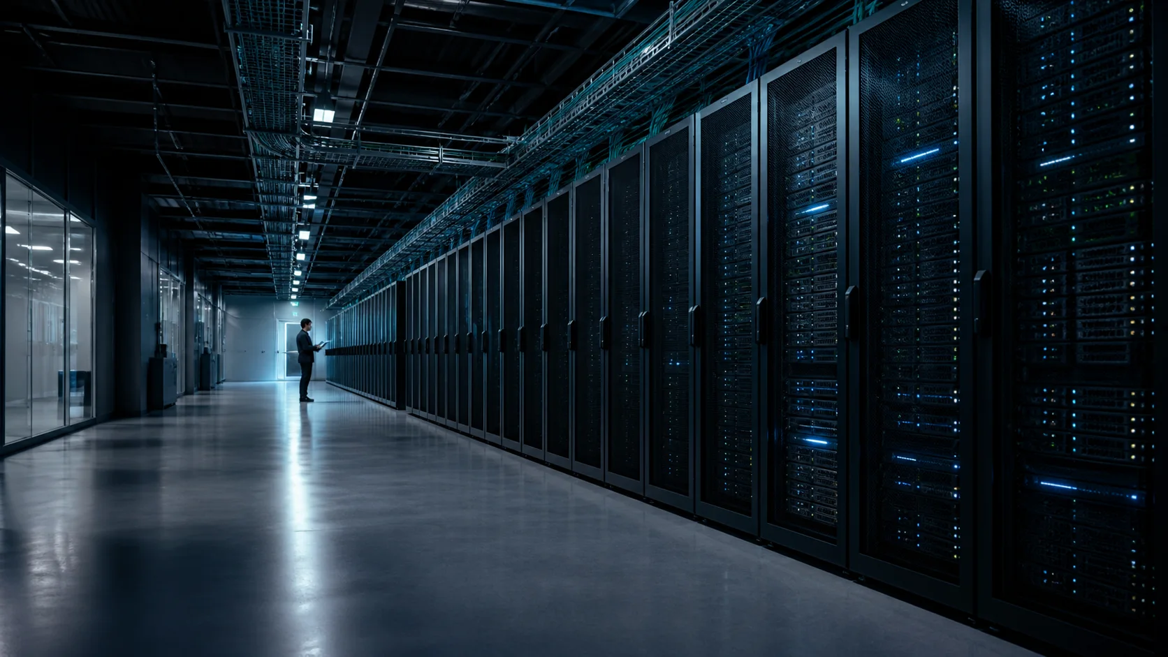 Rows of monitored servers in a modern data center